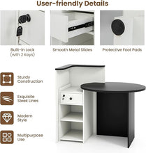 Load image into Gallery viewer, Multifunctional Black and White Reception Desk with Adjustable Shelves, Drawers, and Locking Capabilities