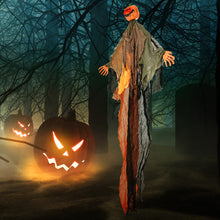 Load image into Gallery viewer, Halloween Hanging Pumpkin Ghost with Glowing Red Eyes and Bendable Arms - Suitable for Haunted Houses and Halloween Decorations