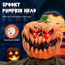 Load image into Gallery viewer, Halloween Hanging Pumpkin Ghost with Glowing Red Eyes and Bendable Arms - Suitable for Haunted Houses and Halloween Decorations