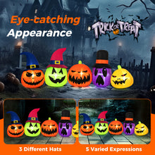 Load image into Gallery viewer, Halloween Inflatable Pumpkin Family 5-Piece Set with Built-in LED Lights and Witch Hats - Suitable for Halloween Decorations