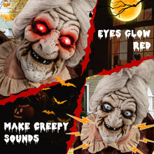 Load image into Gallery viewer, Halloween Electronic Animated Old Lady with LED Red Eyes and Sound Activation - Suitable for Haunted Houses and Halloween Decorations