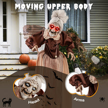 Load image into Gallery viewer, Halloween Electronic Animated Old Lady with LED Red Eyes and Sound Activation - Suitable for Haunted Houses and Halloween Decorations