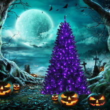 Load image into Gallery viewer, Halloween Black Christmas Tree with Purple LED Lights - DIY Party Decoration
