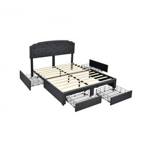 Load image into Gallery viewer, Gray Upholstered Bed Frame with 4 Drawers and Button Tufted Headboard