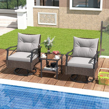 Load image into Gallery viewer, Costway Brown Outdoor Swivel Chair Set with Tempered Glass Side Table - Suitable for Patio and Garden