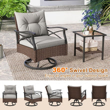 Load image into Gallery viewer, Costway Brown Outdoor Swivel Chair Set with Tempered Glass Side Table - Suitable for Patio and Garden