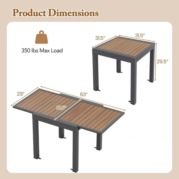 Outdoor Expandable Dining Table - Seats Up to 6 People, Suitable for Patio and Backyard