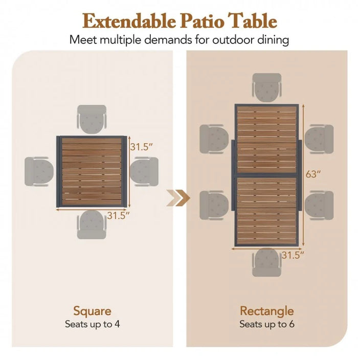 Outdoor Expandable Dining Table - Seats Up to 6 People, Suitable for Patio and Backyard