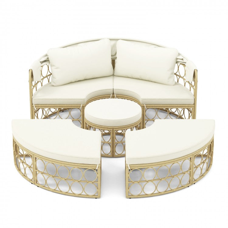 Costway Outdoor Canopy Bed with Round Sofa and Retractable Sunshade - Suitable for Patio, Garden, and Backyard