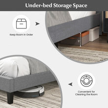 Load image into Gallery viewer, Grey Platform Bed with Built-in Square Upholstered Headboard