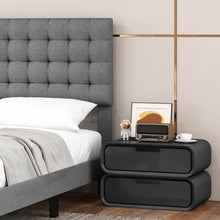 Load image into Gallery viewer, Grey Platform Bed with Built-in Square Upholstered Headboard