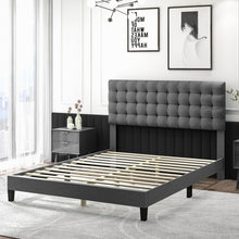 Load image into Gallery viewer, Grey Platform Bed with Built-in Square Upholstered Headboard