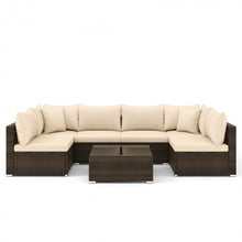 Charger l'image dans la galerie, Costway Large Sectional Couch Wicker Set of 7 Pieces - Suitable for Patio, Garden, and Backyard