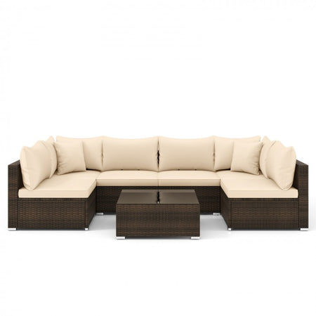 Costway Large Sectional Couch Wicker Set of 7 Pieces - Suitable for Patio, Garden, and Backyard