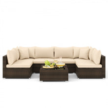 Charger l'image dans la galerie, Costway Large Sectional Couch Wicker Set of 7 Pieces - Suitable for Patio, Garden, and Backyard