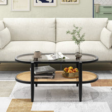 Charger l'image dans la galerie, Modern Oval Glass Coffee Table with 2-Tier Storage - Suitable for Living Room and Office