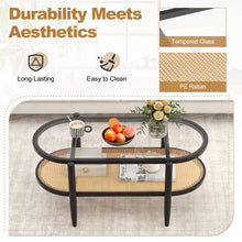 Charger l'image dans la galerie, Modern Oval Glass Coffee Table with 2-Tier Storage - Suitable for Living Room and Office