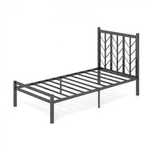 Load image into Gallery viewer, Black Minimalist Metal Bed with Tree Branch Headboard Design
