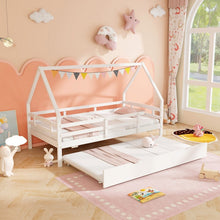 Load image into Gallery viewer, Double Bed Frame with Pull-Out Trundle Bed and Guard Rails