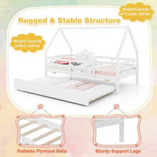 Load image into Gallery viewer, Double Bed Frame with Pull-Out Trundle Bed and Guard Rails