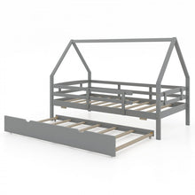 Load image into Gallery viewer, Double Bed Frame with Pull-Out Trundle Bed and Guard Rails