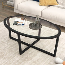 Charger l'image dans la galerie, Modern Oval Coffee Table with Glass Top and Cross Base - Suitable for Living Room and Cafe