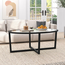 Charger l'image dans la galerie, Modern Oval Coffee Table with Glass Top and Cross Base - Suitable for Living Room and Cafe
