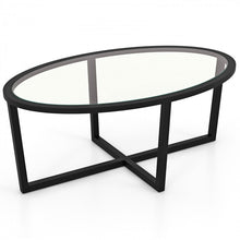 Charger l'image dans la galerie, Modern Oval Coffee Table with Glass Top and Cross Base - Suitable for Living Room and Cafe