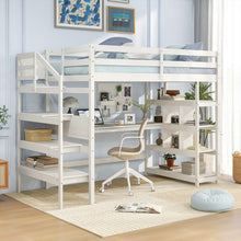 Load image into Gallery viewer, White Loft Bed with Storage and Stairs