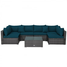 Charger l'image dans la galerie, Costway 7-Piece Wicker Sectional Couches Set with Cushioned Backrest - Suitable for Patio, Garden, and Backyard