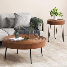 Charger l'image dans la galerie, Costway Industrial Style Round Wooden Coffee Table Set of 2 - Suitable for Living Room and Cafe