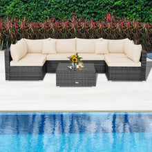 Charger l'image dans la galerie, Costway 7-Piece Wicker Sectional Couches Set with Cushioned Backrest - Suitable for Patio, Garden, and Backyard