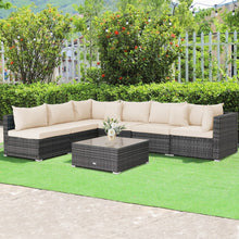 Charger l'image dans la galerie, Costway 7-Piece Wicker Sectional Couches Set with Cushioned Backrest - Suitable for Patio, Garden, and Backyard