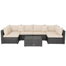 Charger l'image dans la galerie, Costway 7-Piece Wicker Sectional Couches Set with Cushioned Backrest - Suitable for Patio, Garden, and Backyard