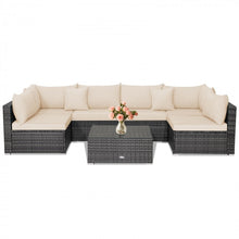 Charger l'image dans la galerie, Costway 7-Piece Wicker Sectional Couches Set with Cushioned Backrest - Suitable for Patio, Garden, and Backyard