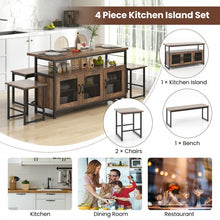 Load image into Gallery viewer, Industrial Style Kitchen Island Set - 4-Piece Set with Built-in 2 Stools, 1 Bench, and Storage Cabinet - Suitable for Kitchen and Restaurant
