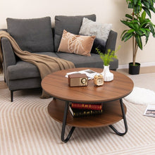 Charger l'image dans la galerie, Costway 2-Tier Round Coffee Table with Storage Space and Metal Frame - Suitable for Living Room and Office