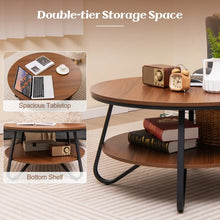 Charger l'image dans la galerie, Costway 2-Tier Round Coffee Table with Storage Space and Metal Frame - Suitable for Living Room and Office