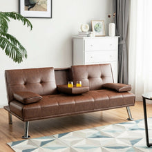 Load image into Gallery viewer, Living Room Convertible 2-Seater Sofa Bed with Hidden Cup Holders