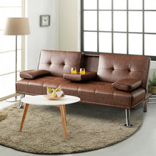 Load image into Gallery viewer, Living Room Convertible 2-Seater Sofa Bed with Hidden Cup Holders
