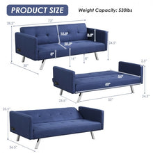 Load image into Gallery viewer, Costway Modern Blue Futon Bed Sofa Beds - 3-Seater with USB Power Outlet