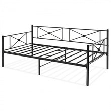 Load image into Gallery viewer, Modern Minimalist Black Metal Double Sofa Bed Frame with Carved Pattern