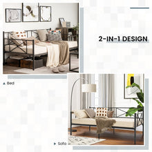 Load image into Gallery viewer, Modern Minimalist Black Metal Double Sofa Bed Frame with Carved Pattern