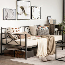 Load image into Gallery viewer, Modern Minimalist Black Metal Double Sofa Bed Frame with Carved Pattern