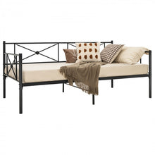 Load image into Gallery viewer, Modern Minimalist Black Metal Double Sofa Bed Frame with Carved Pattern