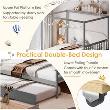 Load image into Gallery viewer, Wooden Canopy Bed Frame with Trundle Bed Casters for Children's Room