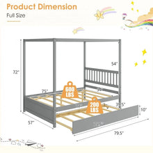 Load image into Gallery viewer, Wooden Canopy Bed Frame with Trundle Bed Casters for Children's Room