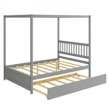 Load image into Gallery viewer, Wooden Canopy Bed Frame with Trundle Bed Casters for Children's Room