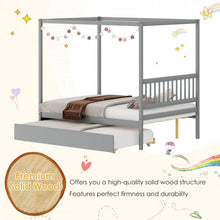 Load image into Gallery viewer, Wooden Canopy Bed Frame with Trundle Bed Casters for Children's Room