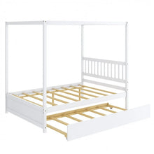 Load image into Gallery viewer, Wooden Canopy Bed Frame with Trundle Bed Casters for Children's Room